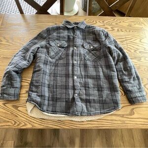 Vintage BIG MAC Flannel Jacket Mens Large Gray Black Plaid J.C. Penney Co Sherpa
